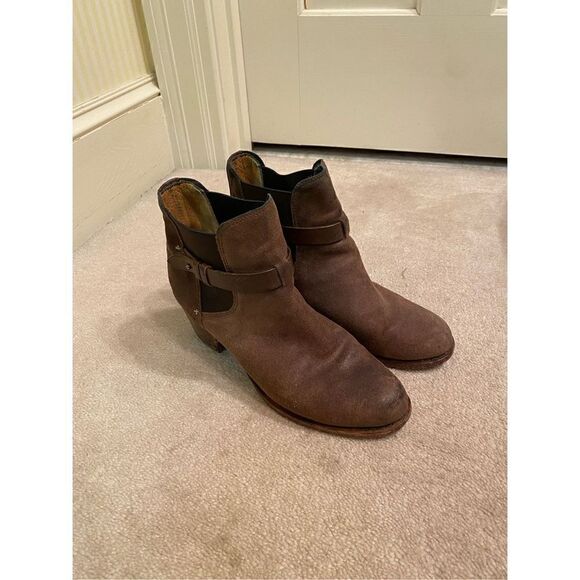 RAG & BONE DURHAM CHELSEA BOOTS BROWN SUEDE MID-HEEL ANKLE BOOTS - Picture 3 of 9